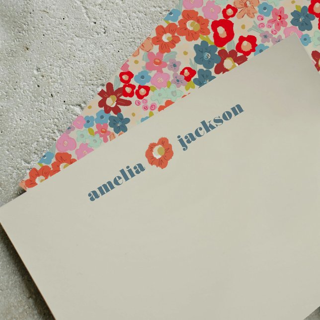 Blooming Joy Bold Bright Floral Personalisiert Mitteilungskarte (Blooming Joy Bold Bright Floral Personalized Note Card)