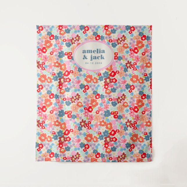 Blooming Joy Bright Bold floral Wedding Hintergrun Wandteppich (Vorderseite)