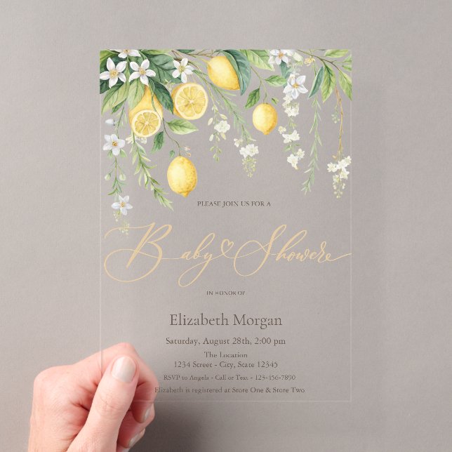  Blooming Lemons Pink Striped Baby Shower Acryleinladungen (Insitu (Handheld))