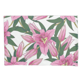 Blooming Lilies in Pastel Pink on White Kissenbezug