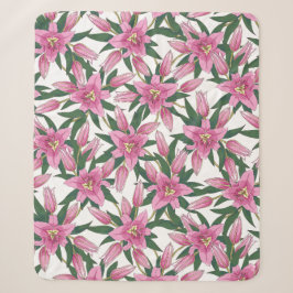 Blooming Lilies in Pastel Pink on White Sherpadecke