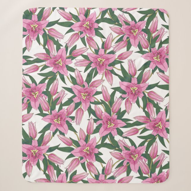 Blooming Lilies in Pastel Pink on White Sherpadecke (Vorderseite)