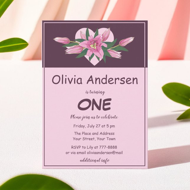 Blooming Lily Élégante Invitation Anniversaire (Blooming Lily Elegant Birthday Invitation)