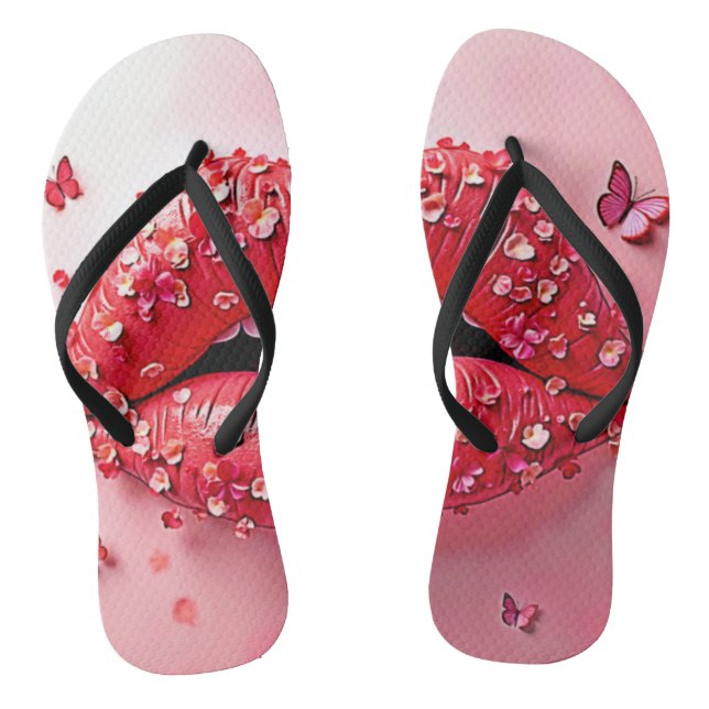 Blooming Lips: Floral Butterfly Kiss Flip Flops (Fußbett)