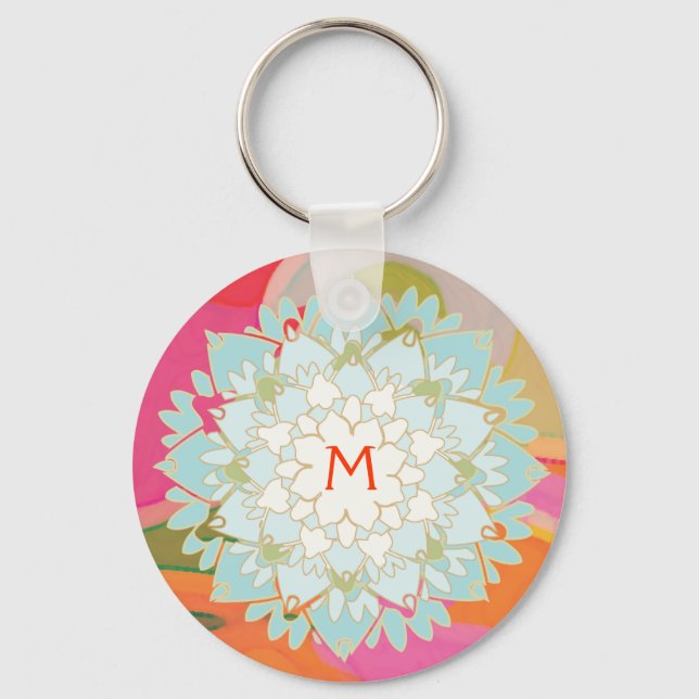 Blooming Lotus Blume Mit Monogramm Schlüsselanhäng Schlüsselanhänger (Vorderseite)