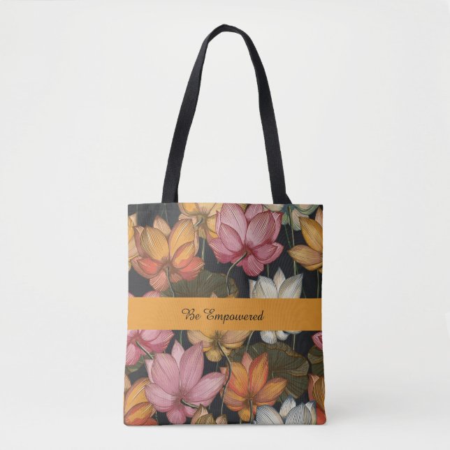 Blooming Lotus Water Lilies auf der Karkohle Schwa Tasche (Vorderseite)