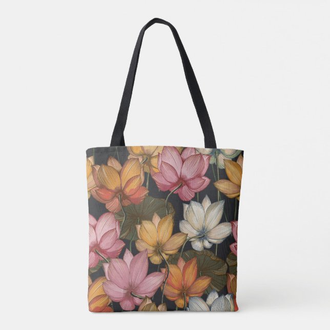 Blooming Lotus Water Lilies auf der Karkohle Schwa Tasche (Rückseite)