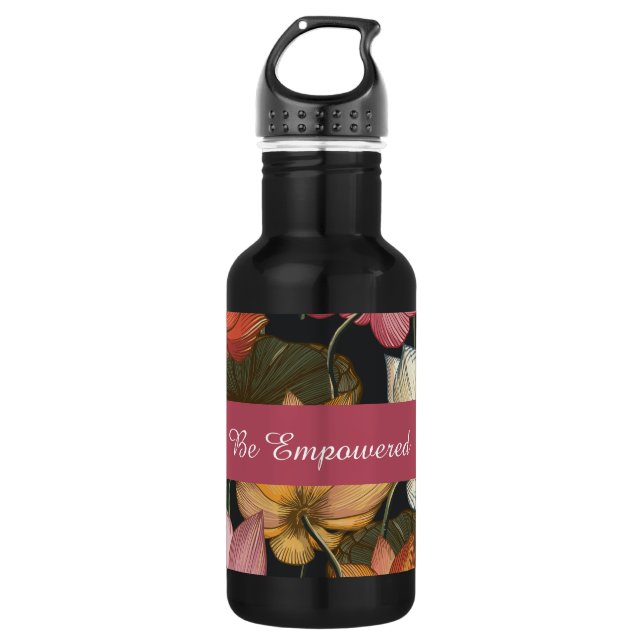 Blooming Lotus Water Lilies on Charcoal Black Edelstahlflasche (Vorderseite)