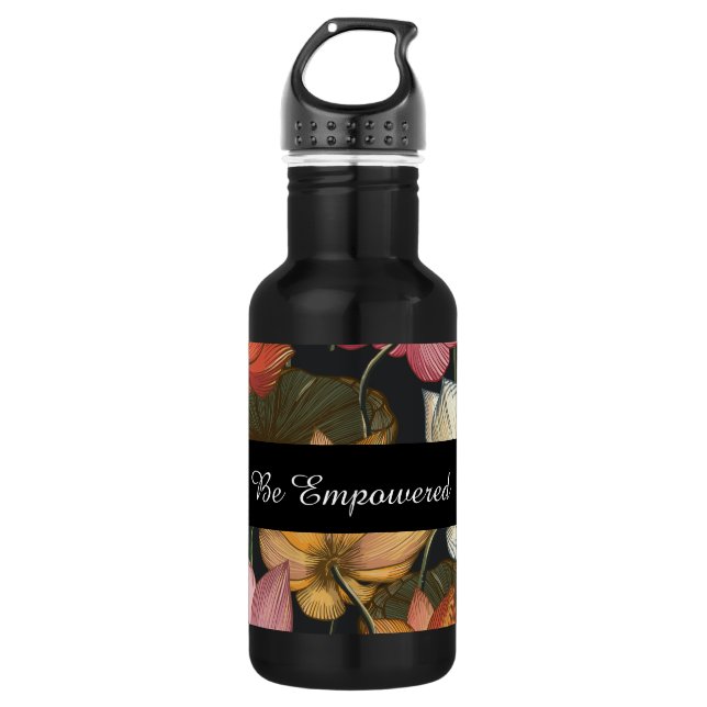 Blooming Lotus Water Lilies on Charcoal Black Edelstahlflasche (Vorderseite)