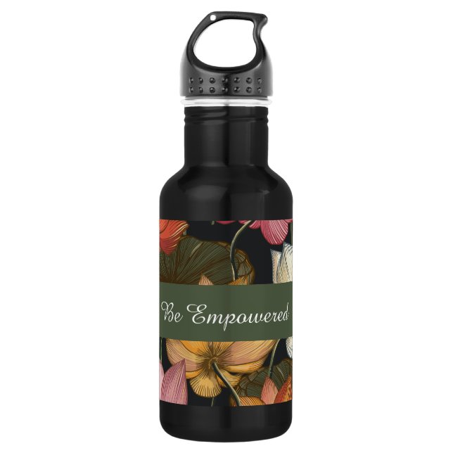 Blooming Lotus Water Lilies on Charcoal Black Edelstahlflasche (Vorderseite)
