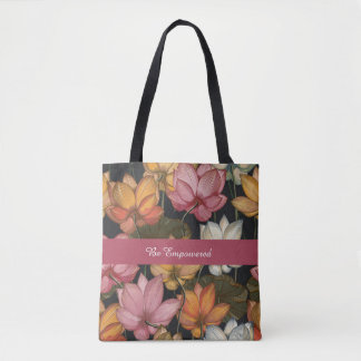 Blooming Lotus Water Lilies on Charcoal Black Tasche
