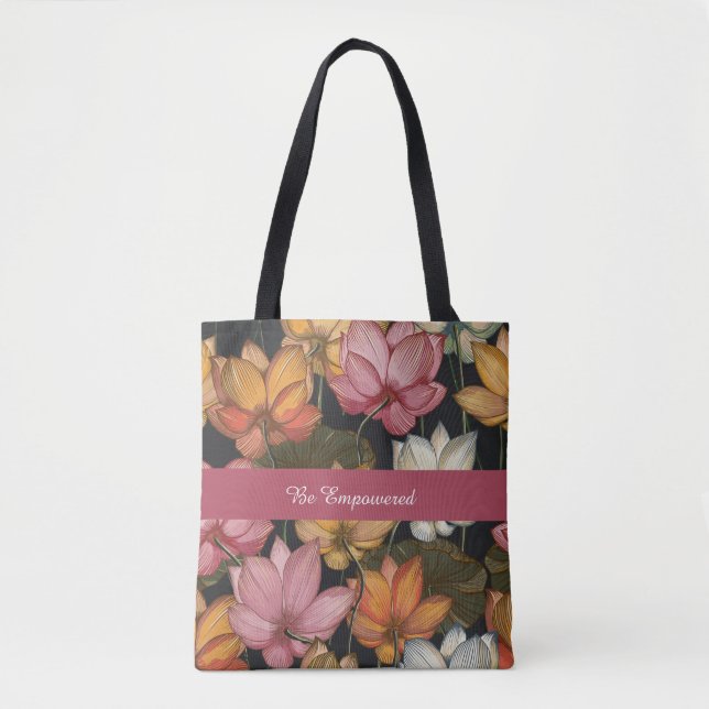 Blooming Lotus Water Lilies on Charcoal Black Tasche (Vorderseite)