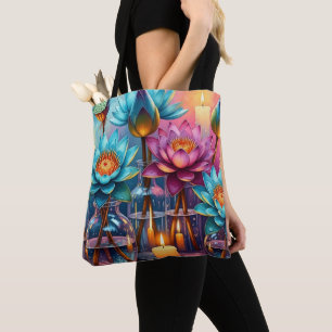 Blooming Lotus Watercolor Tote Bag - Vibraning Art Tasche
