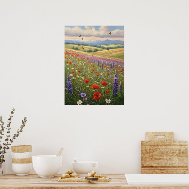 Blooming Meadow Landscape Painting Art Poster (Küche)