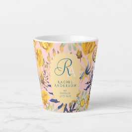 Blooming Mystical Floral Monogram Beige Latte Mug Milchtasse