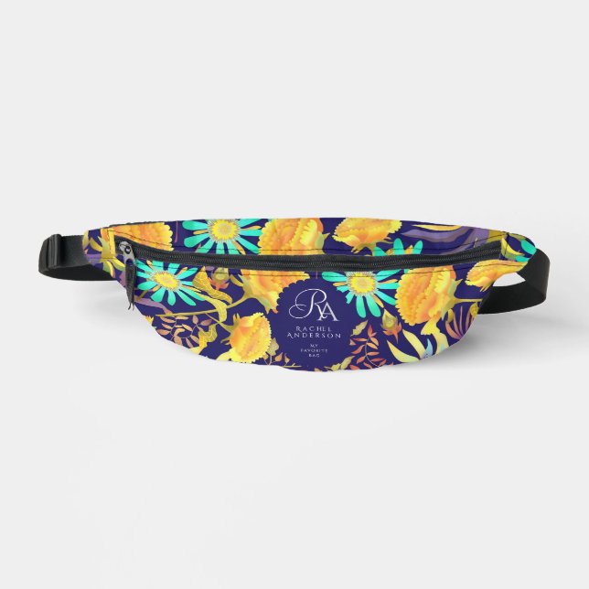 Blooming Mystical Floral Monogram Navy  Bauchtasche (Vorderseite)