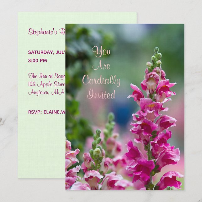 Blooming Pink Foxglove Bridal Dusche Einladung (Vorne/Hinten)