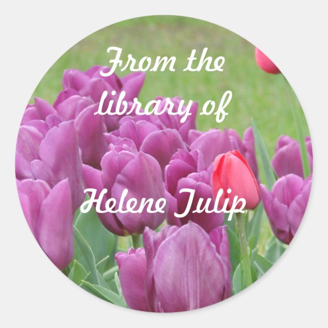 Blooming Tulips Blume Individuelle Name Buchmarken Runder Aufkleber (Vorderseite)