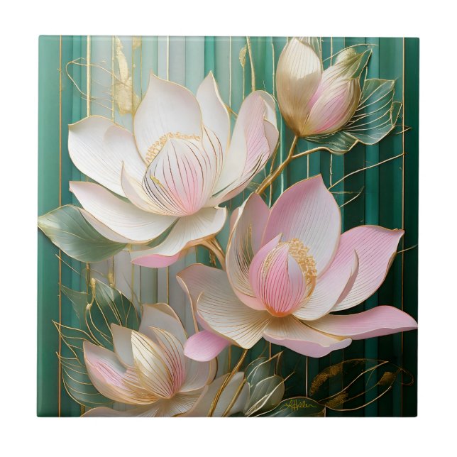 Blooming Wallpaper Japanisch Magnolia Art Fliese (Vorderseite)