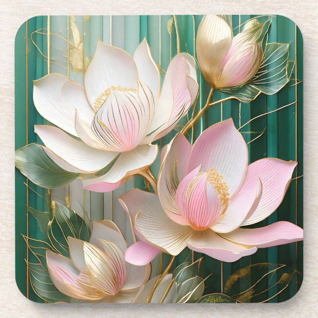 Blooming Wallpaper Japanisch Magnolia Art Getränkeuntersetzer (Vorderseite)