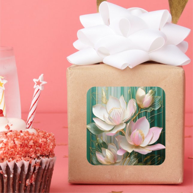 Blooming Wallpaper Japanisch Magnolia Art Quadratischer Aufkleber (Party)