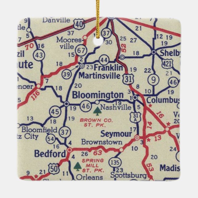 Bloomington in 50's Map Keramikornament (Rückseite)