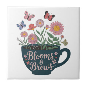 Blooms & Brews Design - Whimsische Florale Grafik Fliese