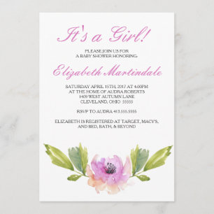Blooms broyés Baby shower d'aquarelle Invitation