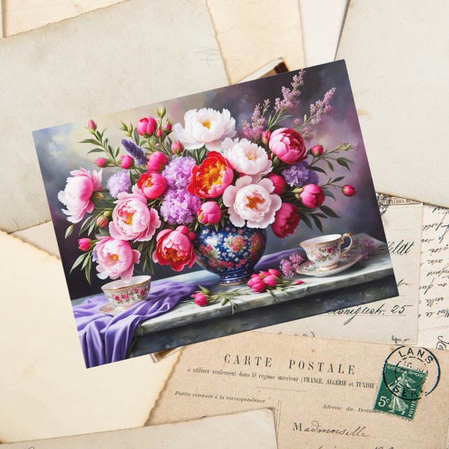 Blooms of Elegance: Oriental Bouquet Peonies Postkarte (Send elegance with Oriental Bouquet Peonies, perfect for sharing floral beauty.)