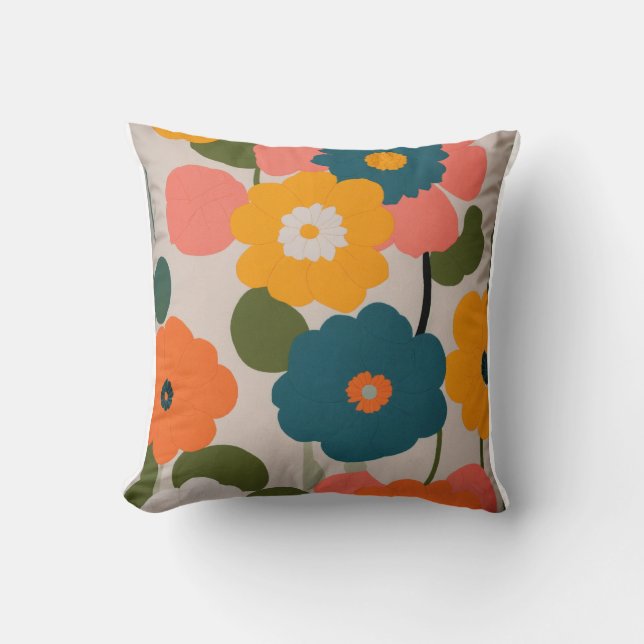 "Blooms of Joy: Farbenfrohe Blume verziert Kissen (Vorderseite)