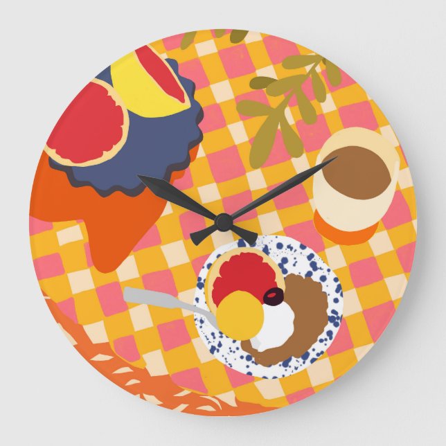 Blooms und Brunch Große Wanduhr (Vorderseite)