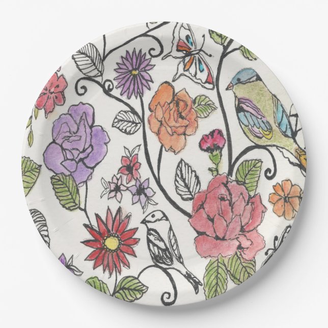 Bloomsbury-Design auf Papier-Tellern Pappteller (Vorderseite)