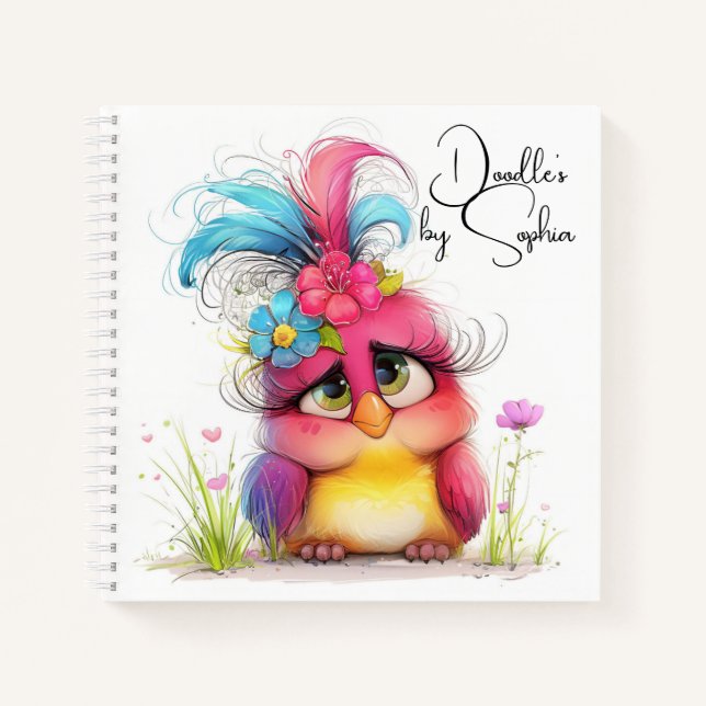 Bloomy Birdie Doodles Notizbuch (Vorderseite)