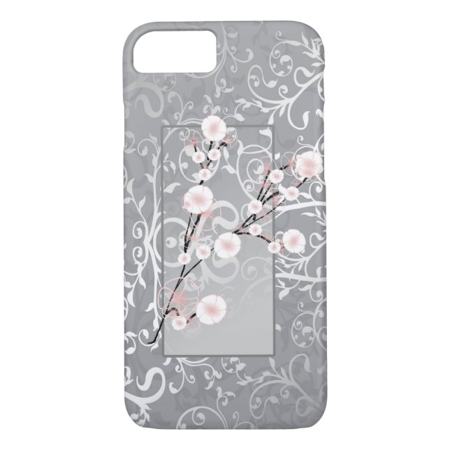 Bloosom-Blume Silver Damask Case-Mate iPhone Hülle (Rückseite)