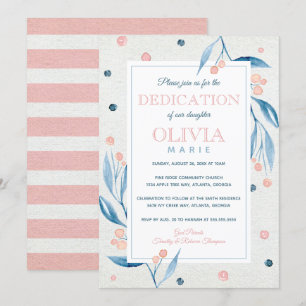 Bloral Baby Dedicitation, Marine, Rosa Einladung