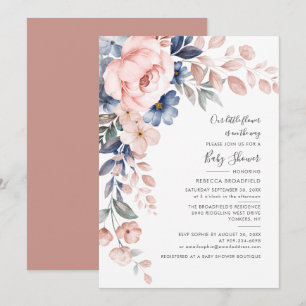 Bloral Baby Shower Pink Watercolor Script Grüne Einladung
