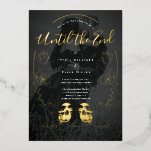 Bloral Black Gold Skull Foto Gothic Wedding Folieneinladung