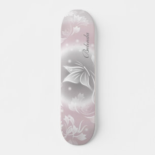 Bloral Blush Grau Schmetterling personalisieren Skateboard