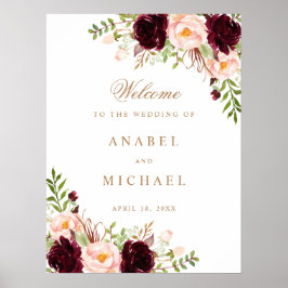 Bloral Burgundy Blush Elegantes Hochzeitszeichen Poster