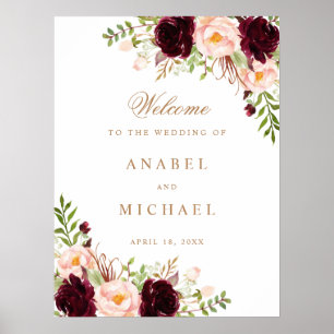 Bloral Burgundy Blush Elegantes Hochzeitszeichen Poster