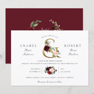 Bloral Burgundy Blush Gold Ampere und Typografie Einladung