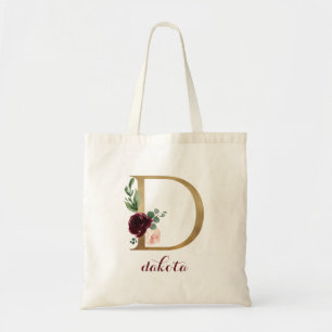 Bloral Burgundy Blush Gold Monogram Letter "D" Tragetasche