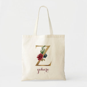 Bloral Burgundy Blush Gold Monogram Letter "Z" Tragetasche