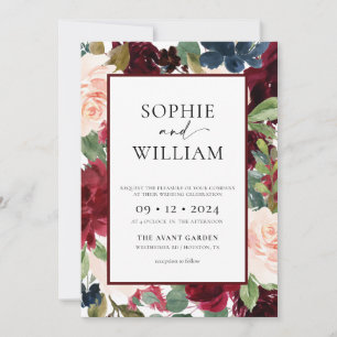 Bloral Burgundy Blush Hochzeit Einladung