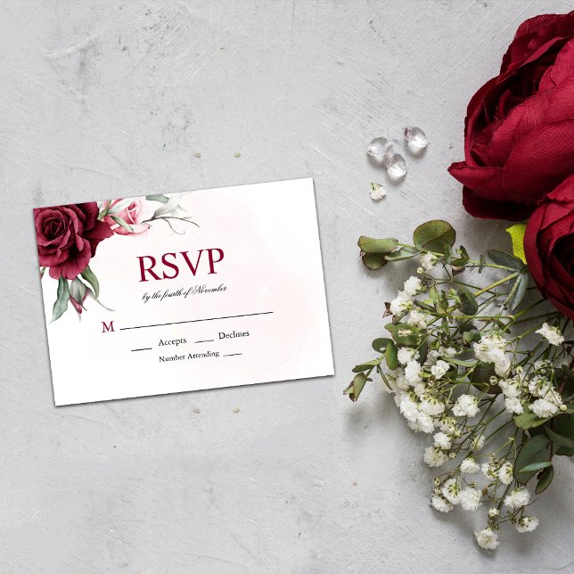Bloral Burgundy Greenery Wedding RSVP Card (Von Creator hochgeladen)