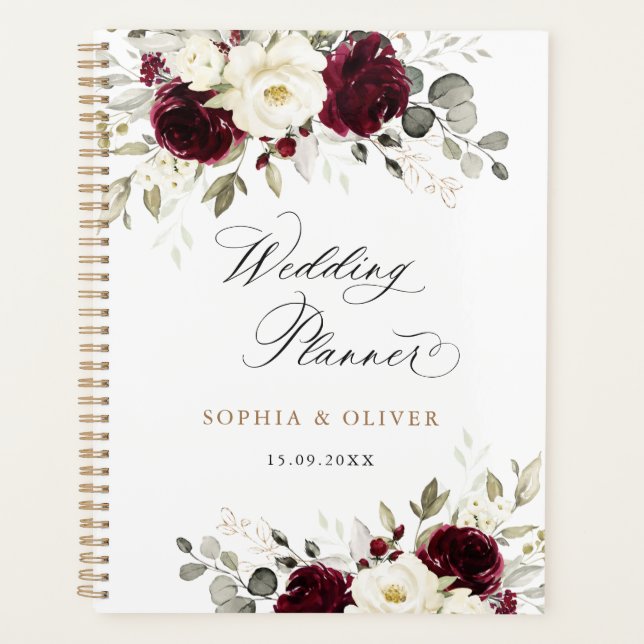 Bloral Burgundy White Greenerity Gold Wedding Planer (Vorderseite)