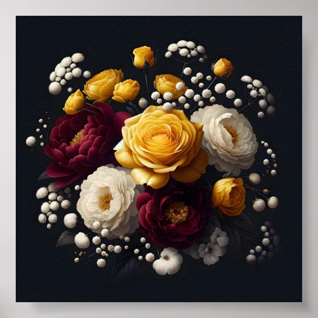 Bloral Burgundy Yellow Sublimationsdruck Poster (Vorne)