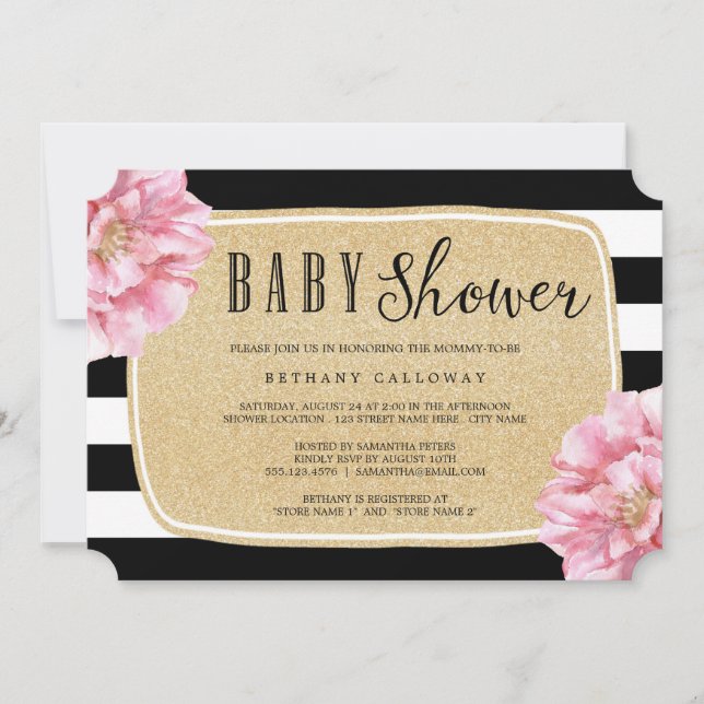 Bloral Chic Baby Showeinladung / Champagner Einladung (Vorderseite)