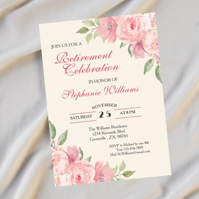 Bloral Elegante Rose für Frauenruhestand Einladung (Von Creator hochgeladen)