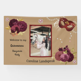 Bloral Gold Red Quinceañera Masquerade & Foto Banner